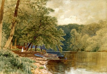 ブルック川の流れ Painting - レンタル用手漕ぎボート アルフレッド・トンプソン ブライチャー川